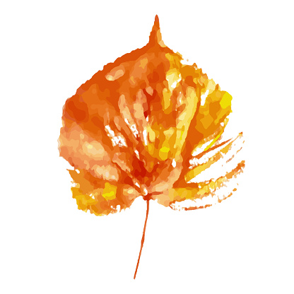 Leaf imprint. Hand-made gouache print on paper. Autumn picture for design.