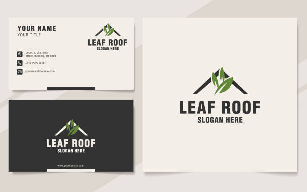 Leaf roof emblem template on monogram style Leaf roof emblem template on monogram style roofing business card stock illustrations
