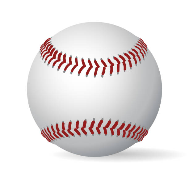 Leather baseball ball. vector Leather baseball game ball with shadow and red seam. Vector base sports equipment stock illustrations