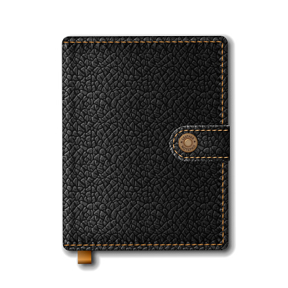 Leather diary book cover. Black Leather notebook isolated on white
