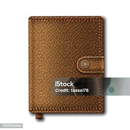 istock Leather diary book cover. Brown Leather notebook isolated on white 1363934064