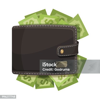 istock Leather wallet icon full of money vector emblem 996277748