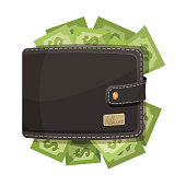 istock Leather wallet icon full of money vector emblem 996277748