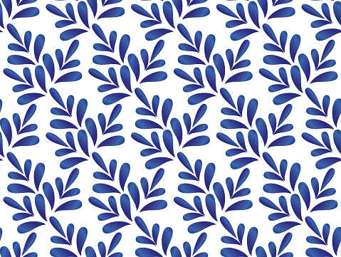 leaves blue and white pattern