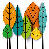 Vector illustration of a group of leaves, paper effects style.