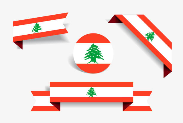 Lebanese flag stickers and labels. Vector illustration. Lebanese flag stickers and labels set. Vector illustration. Lebanon Flag stock illustrations