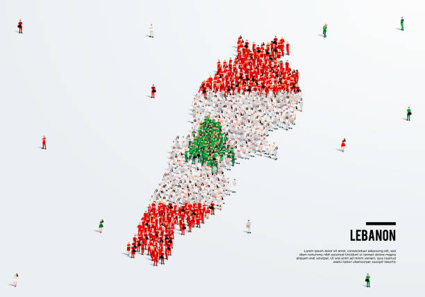 Lebanon Map and Flag. A large group of people in the Lebanese flag color form to create the map. Vector Illustration. vector art illustration