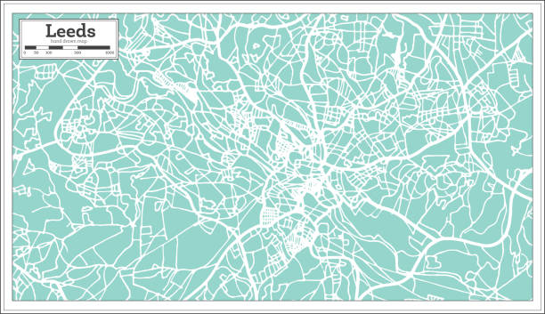 복고 스타일 리즈 영국 도시 지도입니다. 개요 지도입니다. - leeds stock illustrations