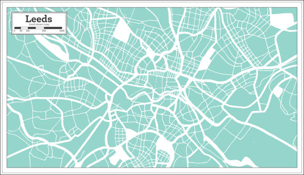 retro tarzı leeds büyük britanya şehir haritası. anahat haritası. - leeds stock illustrations