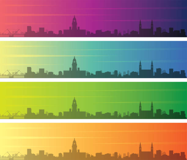 leeds wiele kolorów gradient skyline banner - leeds stock illustrations