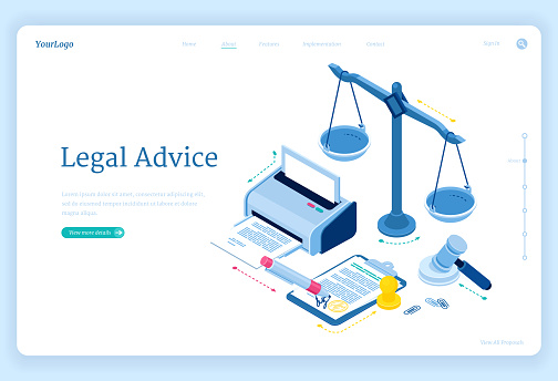 Legal advice isometric landing, lawyer assistance