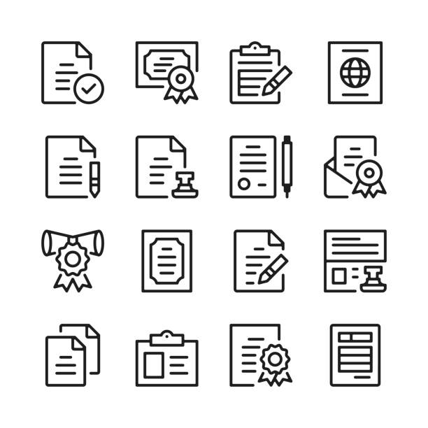 Legal documents line icons set. Legal forms. Modern graphic design concepts, simple linear outline elements collection. Thin line design. Vector line icons Legal documents line icons set. Legal forms. Modern graphic design concepts, simple linear outline elements collection. Thin line design. Vector line icons bill legislation stock illustrations