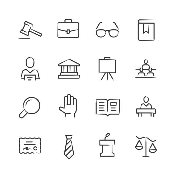 Legal Icons — Sketchy Series Professional icon set in sketch style. Vector artwork is easy to colorize, manipulate, and scales to any size. supreme court building stock illustrations