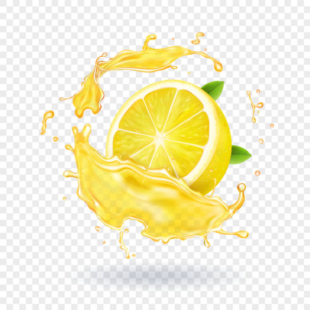bildbanksillustrationer, clip art samt tecknat material och ikoner med citron frukt juice splash realistiska - lemon