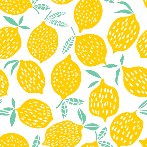 illustrazioni stock, clip art, cartoni animati e icone di tendenza di illustrazione vettoriale del motivo senza cuciture al limone. design estivo - frutta estate