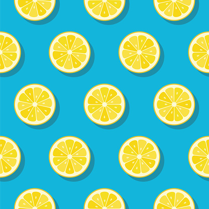 Lemon slices pattern on turquoise color background.