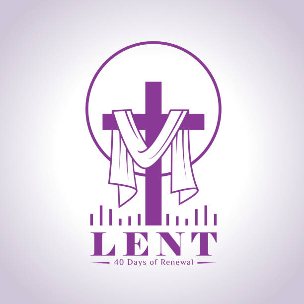 lent, 40 days of renewal with purple lent cross crucifix and circle border line sign vector Design  good friday stock illustrations