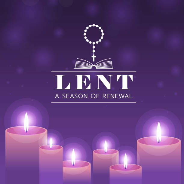 lent, a season of renewal word and Christian Cross, bible sign on candles light and purple bokeh texture background vector design lent, a season of renewal word and Christian Cross, bible sign on candles light and purple bokeh texture background vector design lent stock illustrations