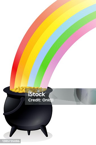 istock Leprechauns pot of gold with a rainbow (cut out) 1385735086