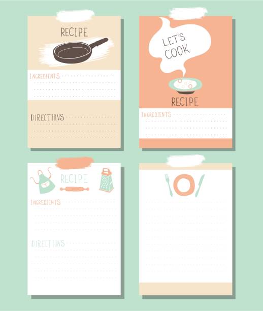 Lets Cook - recipe cards. Kitchen note vector template. Lets Cook - recipe cards. Kitchen note vector template. kitchen borders stock illustrations