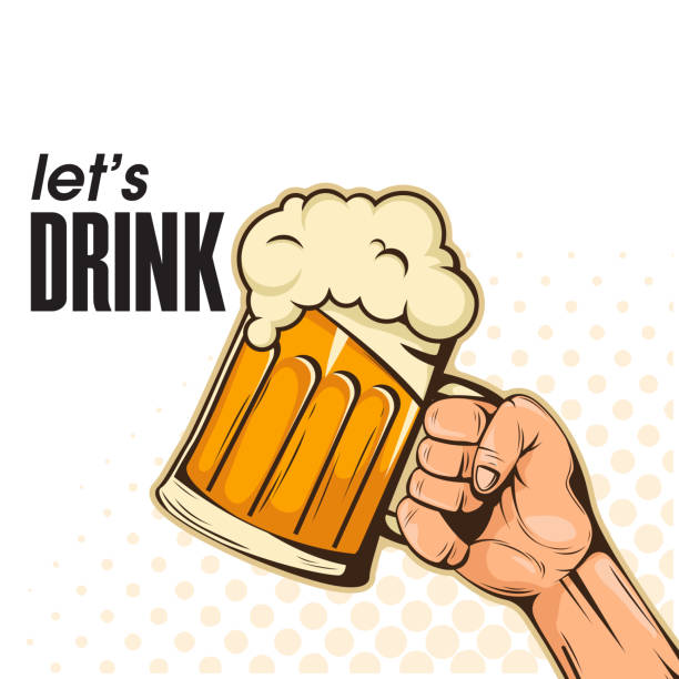 Let's Drink Hand Holding Beer Background Vector Image Let's Drink Hand Holding Beer Background Vector Image alcohol drink clipart stock illustrations