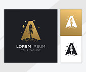 Letter A with luxury abstract rocket logo template