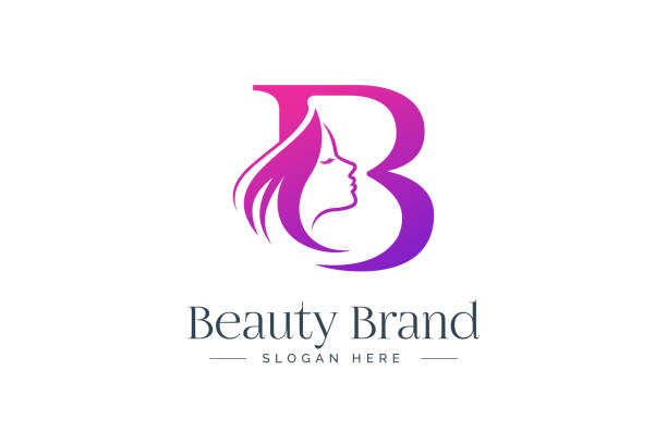 Letter B beauty icon design. Woman face silhouette isolated on letter B Letter B beauty icon design. Woman face silhouette isolated on letter B. fancy letter b silhouettes stock illustrations