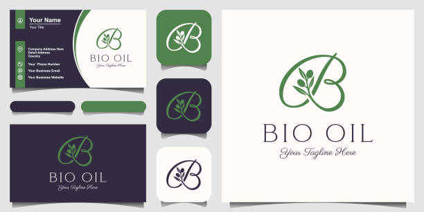 letter b combined twig Olive oil logo design template. letter b combined twig Olive oil logo design template. fancy letter b silhouettes stock illustrations