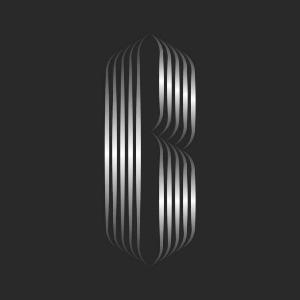 Letter B logo elegant monogram Gothic style, metallic gradient stripes from smooth thin parallel lines, creative calligraphic initial. Letter B logo elegant monogram Gothic style, metallic gradient stripes from smooth thin parallel lines, creative calligraphic initial. fancy letter b silhouettes stock illustrations