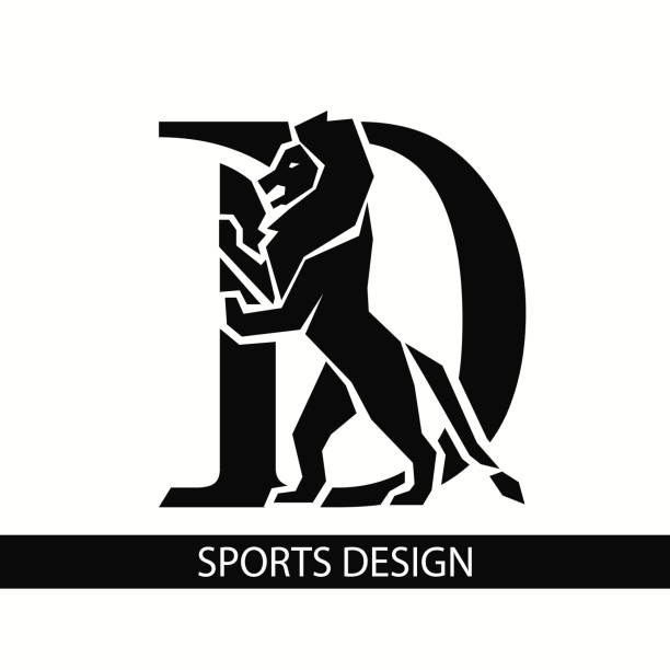 Letter D with Lion. Sporty Design. Creative Black Logo with Royal Character. Animal Silhouette. Stylish Template for Brand Name, Sports Club, Business Cards, Printing on Clothing. Vector Illustration Letter D with Lion. Sporty Design. Creative Black Logo with Royal Character. Animal Silhouette. Stylish Template for Brand Name, Sports Club, Business Cards, Printing on Clothing. Vector Illustration fancy letter b silhouettes stock illustrations