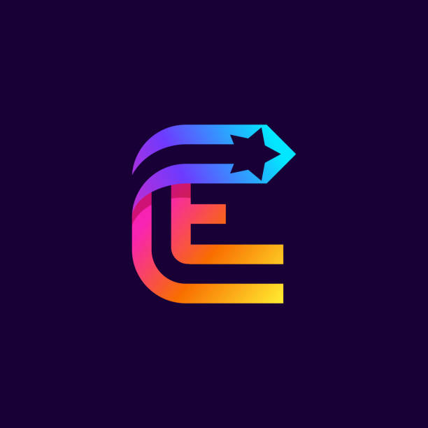 Letter E logo with star inside. Vector parallel lines icon. Perfect font for multicolor labels, space print, nightlife posters etc. istock images stock illustrations