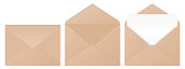 Vector illustration of empty, filled, open and closed envelopes with brown paper