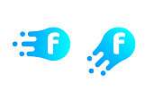 Letter F logo template of abstract liquid bubble shape for modern company. Vector creative F logo in motion speed simple futuristic icon design for internet communication technology or application