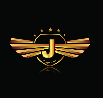 Letter J Winged Crests Logo Alphabet Logotype Design Concept Stock