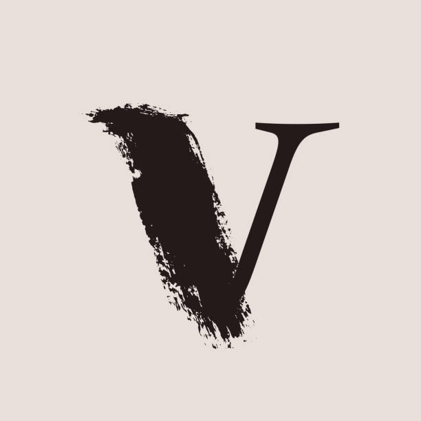 V letter logo. Custom serif style lettering with hand drawn brush stroke. Classic vector font for your fashion poster, jewelry badge, vintage banner, boutique card etc. drawing of a fancy letter v stock illustrations