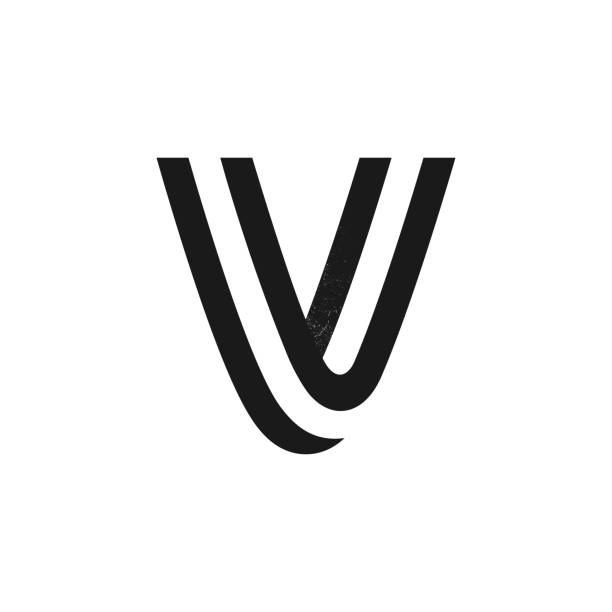 V letter logo formed by two parallel lines with noise texture. Vector black and white typeface for labels, headlines, posters, cards etc. letter v stock illustrations