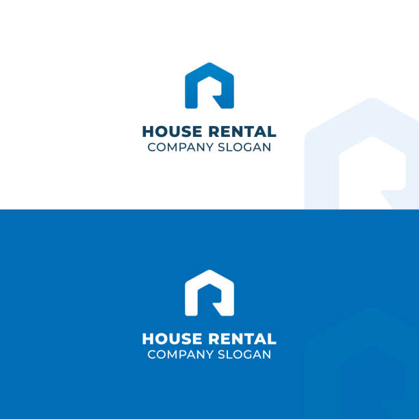 Letter R in a house silhouette. House rental logo vector template. Letter R in a house silhouette. House rental or house repair logo vector template. letter r stock illustrations