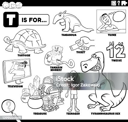 istock letter t words educational set coloring book page 1399554869