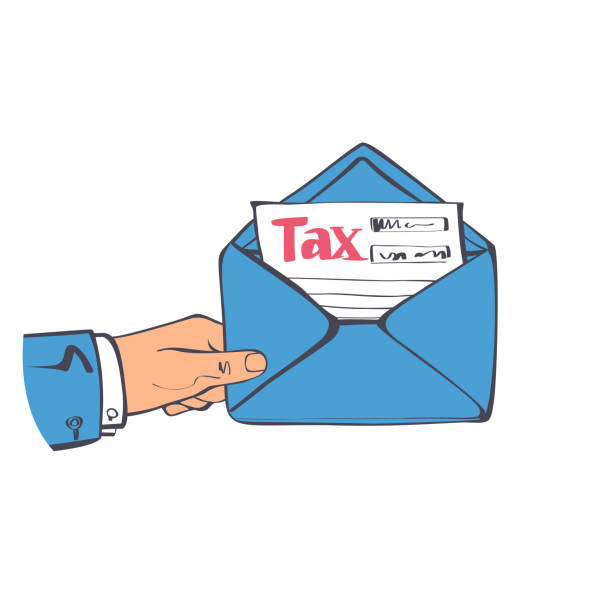 Letter tax. Businessman holding in hand envelope with form of payment of taxes. Letter tax. Businessman holding in hand envelope with form of payment of taxes. Official government documents obtained by mail. Vector illustration sketch design style. irs stock illustrations