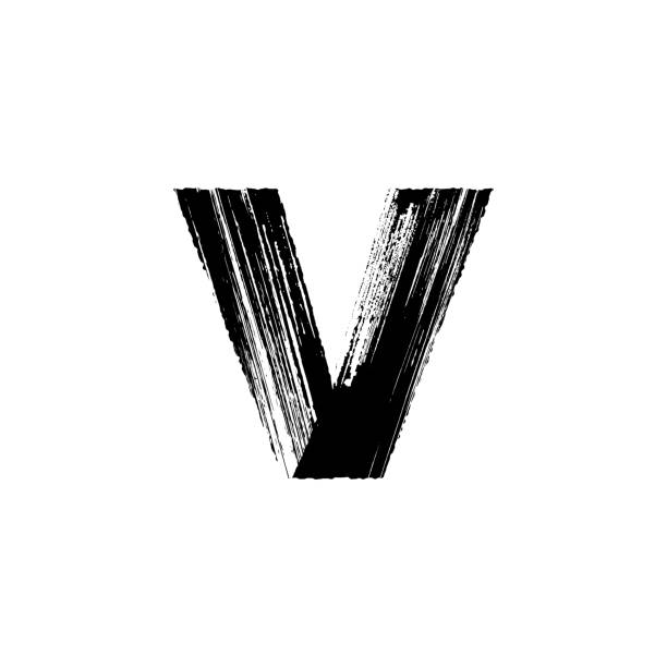 Letter v hand drawn with dry brush. Lowercase Lowercase vector letter v hand-drawn with dry brush drawing of a fancy letter v stock illustrations