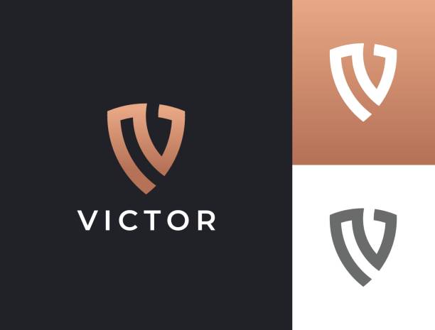 Letter V initial. Shield emblem. Letter V initial. Shield emblem. letter v stock illustrations