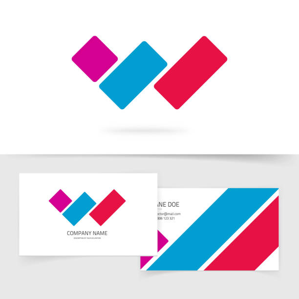 Letter w logo vector concept with business card, red blue violet color gradient logotype symbol isolated on white, idea of three parallel lines brand sign, modern trendy design Letter w logo vector concept with business card, red blue violet color gradient logotype symbol isolated on white background, idea of three parallel lines brand sign, modern trendy design letter w stock illustrations