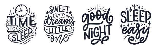 Lettering Slogan about sleep and good night. Vector illustration design for graphic, prints, poster, card, sticker and other creative uses Lettering Slogan about sleep and good night. Vector illustration design for graphics, prints, posters, cards, stickers and other creative uses sleeping patterns stock illustrations