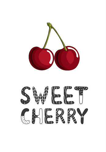 Lettering Sweet Cherry With Cherry Berries Stock Illustration ...