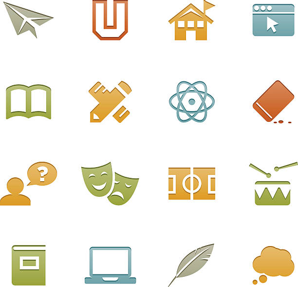Letterpress Series art icons with an education theme vector art illustration
