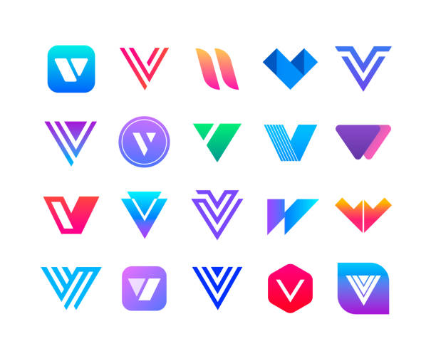 Letters V - logo set. 20 signs letter v stock illustrations