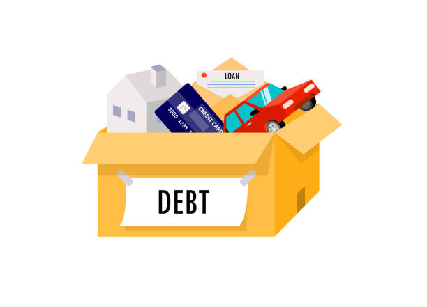 Liabilities arising from home, cars, credit cards are all in one box. Liabilities arising from home, cars, credit cards are all in one box. debt stock illustrations