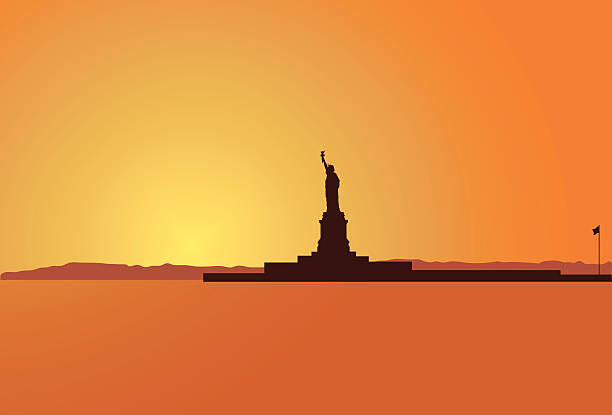 Liberty Island vector art illustration