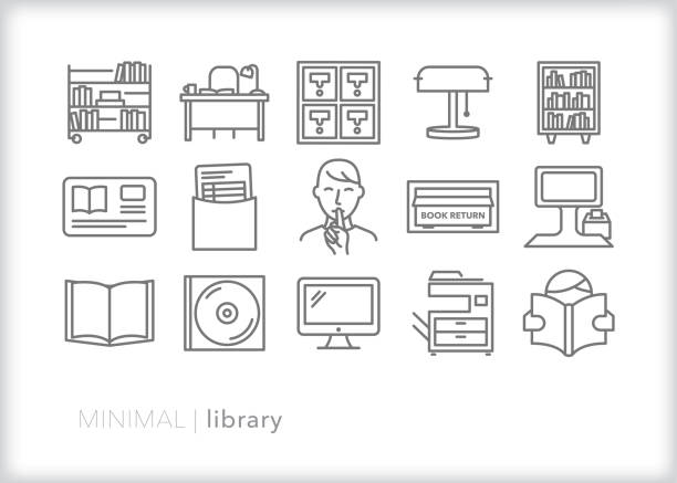 ilustrações de stock, clip art, desenhos animados e ícones de library icon set - balcão computador