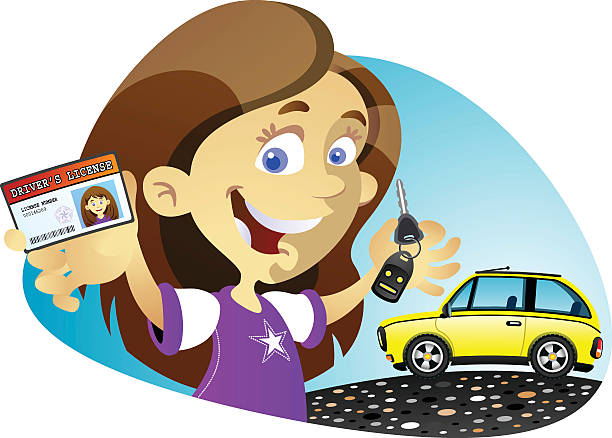 License to drive Girl A girl just got her driver's license and has keys to a new car. teen driving stock illustrations